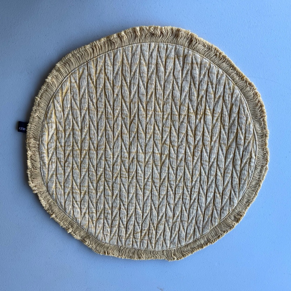 Brand New - Mustard Yellow Round Textured Placemat with Fringe - Set of 4